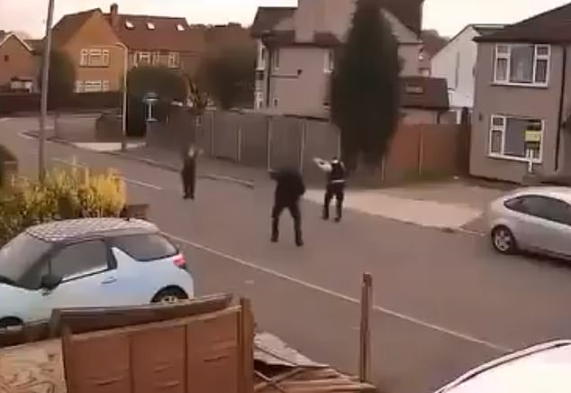 Shouts of 'get on the floor' and demands to drop a weapon were heard as the suspect was stopped by police in Uxbridge