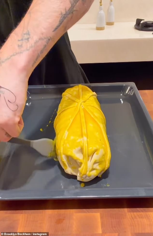 For the technical part, Brooklyn then wrapped the dish in the pastry and added an egg washed over the top before putting the creation into the oven
