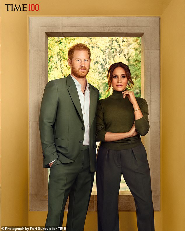 Prince Harry and Meghan Markle opted to wear matching khaki ensembles for their first magazine cover together, when they were featured on TIME's annual list of the 100 most influential people in the world in 2021