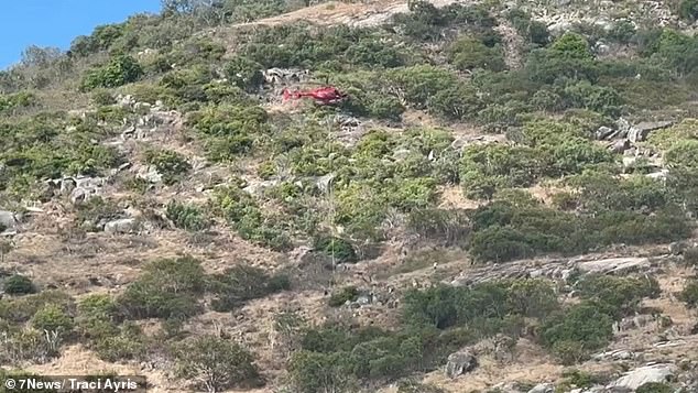 A helicopter is seen on Lizard Island during search efforts over the weekend
