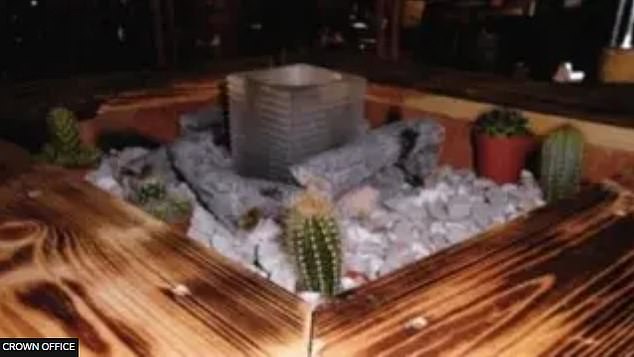 A 16-year-old waitress ha d poured liquid over the firepit (pictured) while the boy and his sister, 14, toasted marshmallows in a bid to relight it