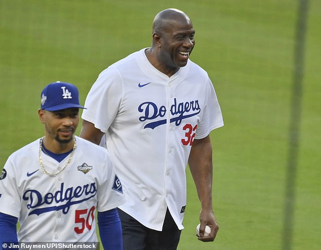 Johnson looked delighted after his impressive pitch, straight into the glove of Mookie Betts