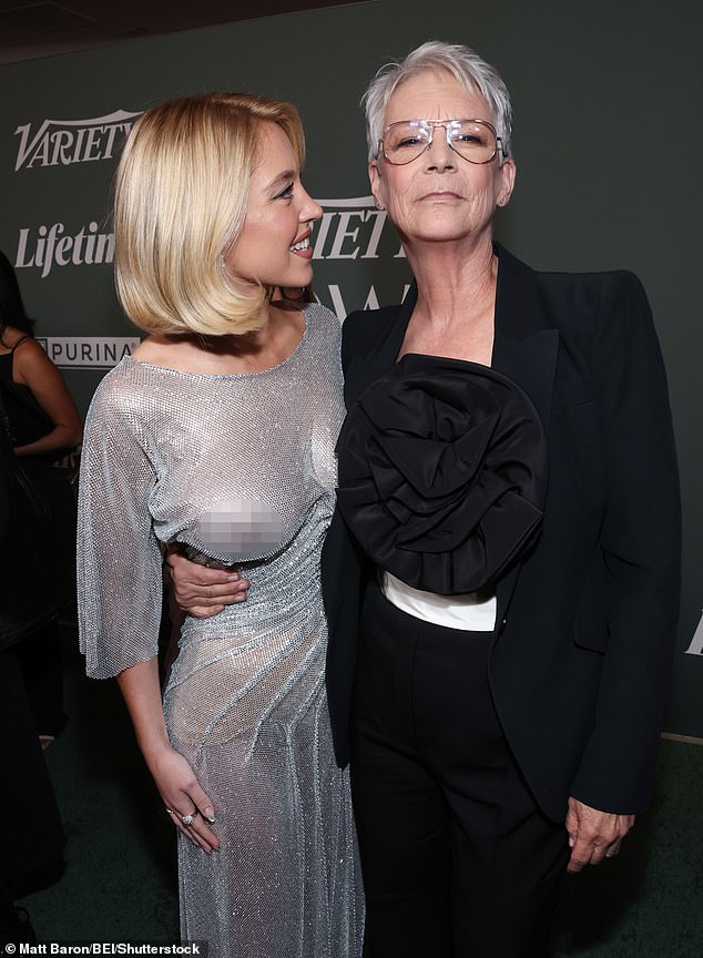 The blonde bombshell was also seen crossing paths with Jamie Lee Curtis and Sharon Stone - and the stars paused for memorable snaps together