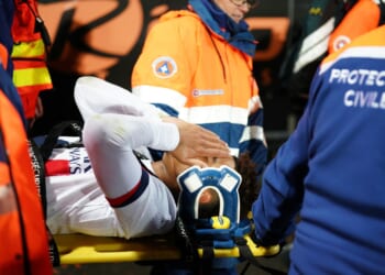 Desire Doue leaves stadium on crutches as PSG star, 20, suffers horror injury during Ligue 1 clash