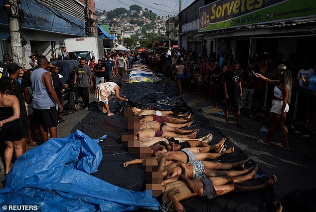 Bodies piled up in poor neighborhoods of Rio de Janeiro on October 28 as police launched their biggest ever raids on the city's drug traffickers, leaving at least 132 dead in war-like scenes