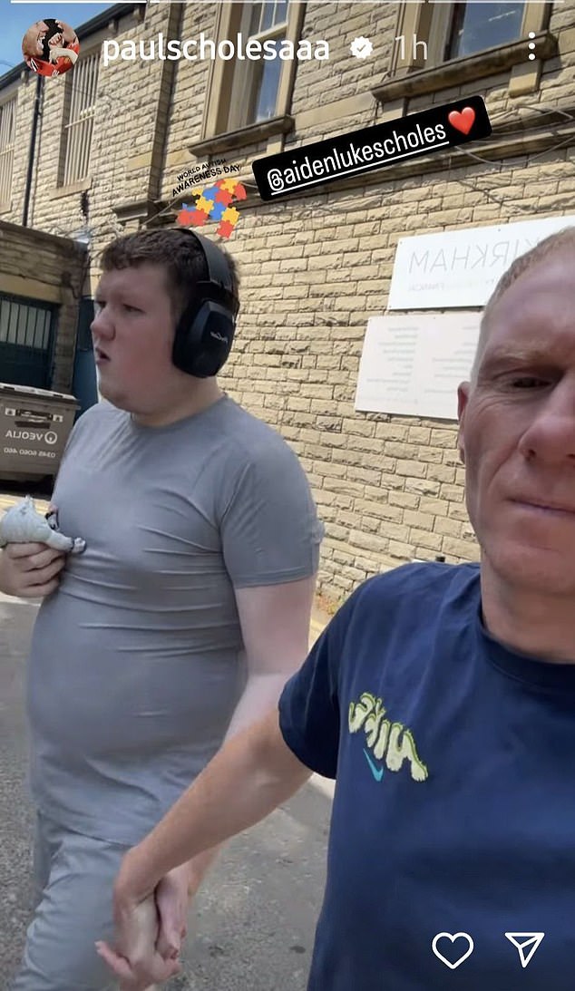 Scholes has opened up about the difficulties and joys of raising autistic son Aiden (left)