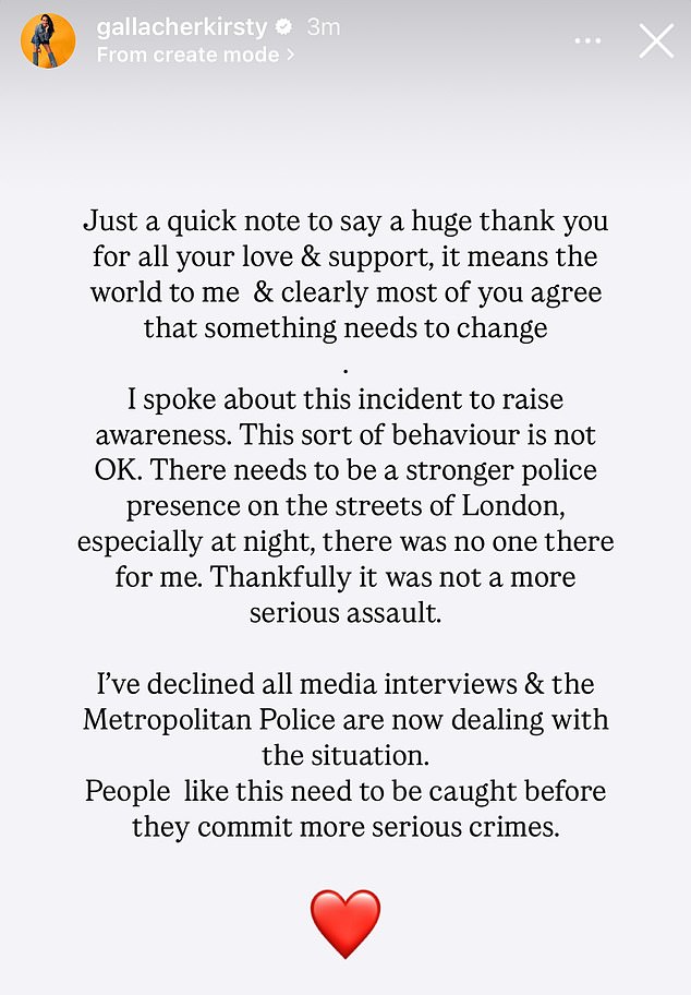 In a new post today Kirsty, thanked her friends and followers for their 'love and support'