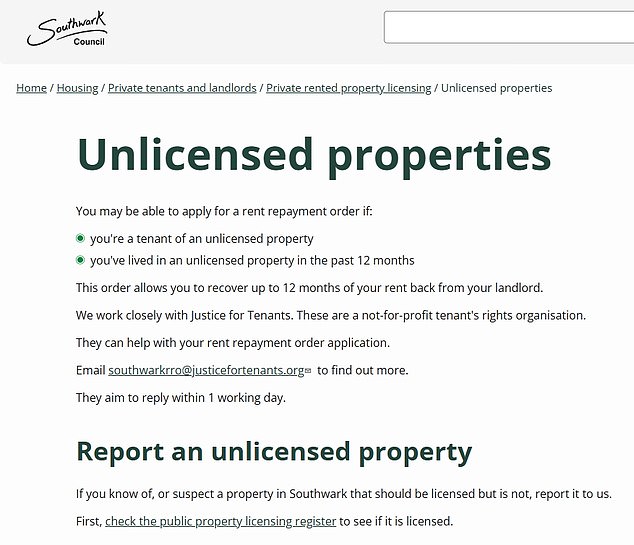 Southwark Council has vowed to crack down on unlicensed letting, with its website advising tenants that they can get money back