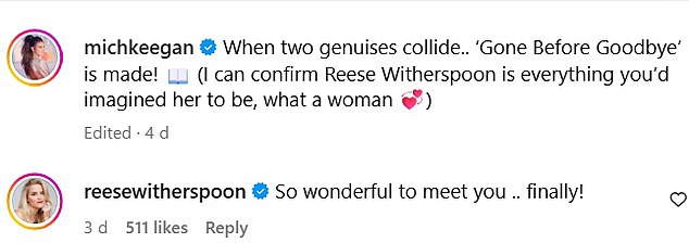 Michelle could bag the role in the film adaptation of Witherspoon and Coben's new novel (pictured together this week)