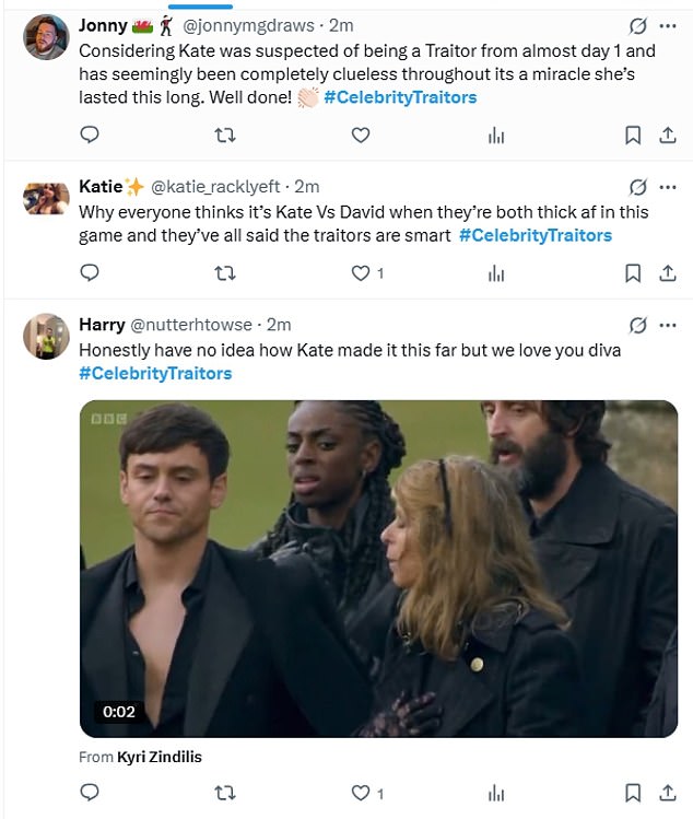 Others congratulated her as they added: 'Honestly have no idea how Kate made it this far but we love you diva'