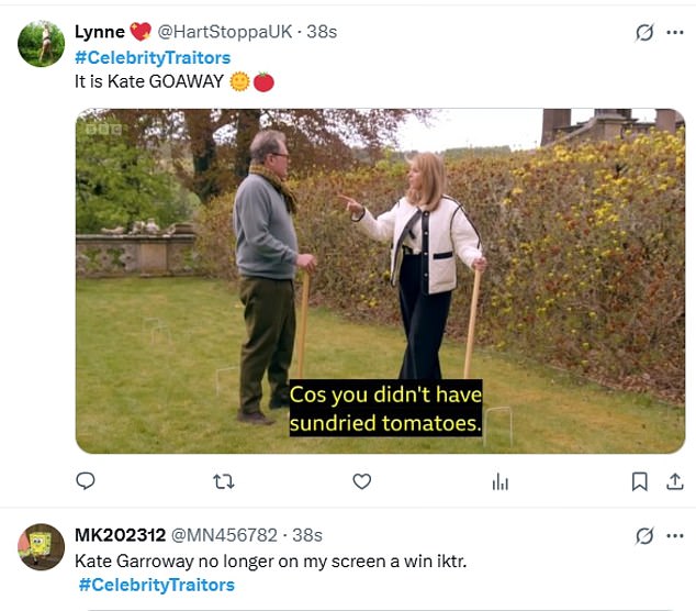 Taking to X fans rejoiced that Kate's game had finally come to an end as they penned: 'Kate is gone at last'; 'The scapegoat is gone!!!!'; 'Finally Kate is gone';