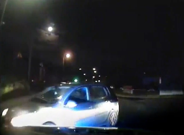 The shocking chase came after the driver had failed to stop for officers earlier in the day - and again when they encountered him later. Pictured: The driver failing to stop