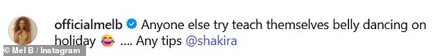 However, she soon pleaded for tips from Shakira as she stood in the shallow end moving her hips to the beat before looking up confused
