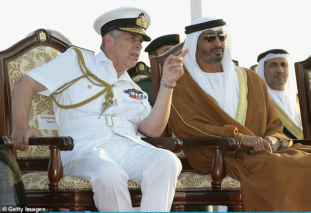 Andrew attends a military air display event on November 25, 2010 with Abu Dhabi's ruler Sheikh Mohamed bin Zayed Al Nahyan
