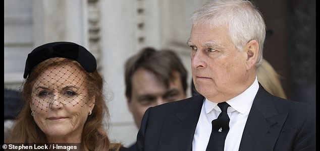 Image Licensed to i-Images Picture Agency. 28/10/2025. London, United Kingdom. File pics of Prince Andrew  with Sarah Ferguson, King Charles III b, Prince William and Kate Middleton at the funeral of the Duchess of Kent in London on 16th September 2025 .Picture by Stephen Lock / i-Images