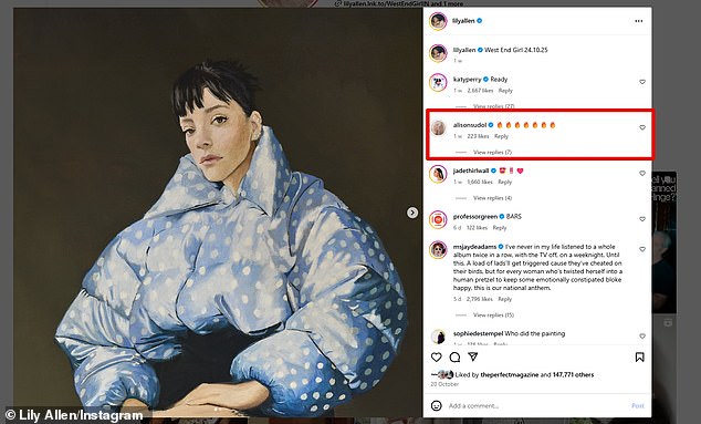 The actress and songwriter took to Instagram to reply to one of Lily's posts about the new record this week