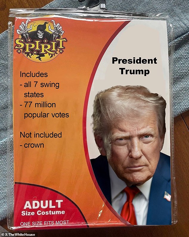 Trump's costume was much more flattering than the Democrats, noting his decisive win throughout the swing states and that a crown is not included