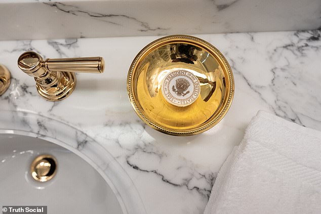 In Trumpian style, gold is prominent in the new bathroom