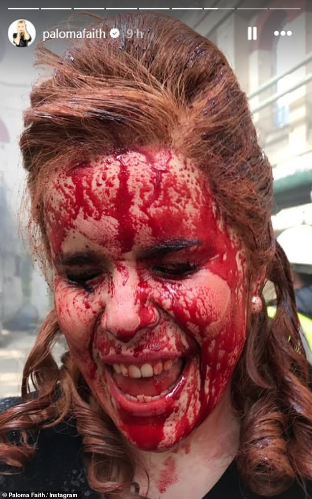 Paloma Faith took to her Instagram Story with a snap of her face doused in blood as she appeared to recreate her character from the TV series Pennyworth