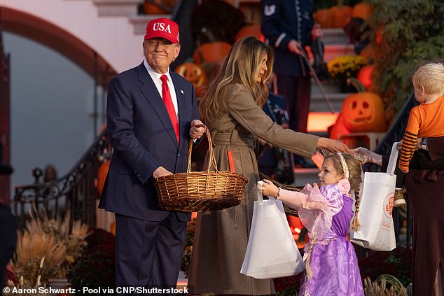 On Thursday, October 30, 2025, President Donald Trump and First Lady Melania Trump hosted children dressed in their Halloween costumes for trick-or-treating at the White House