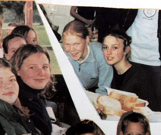 Keira's parents threatened to ban her from the stage if she didn't work extra hard to overcome the learning disability (pictured with her friends in her Teddington School yearbook in 1996)