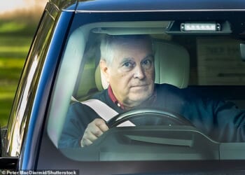 Andrew, the former Duke of York, is seen driving out of his home at Royal Lodge in Windsor