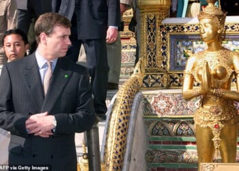 Andrew Mountbatten-Windsor (pictured in Thailand in 1999) has 'no moral boundaries' and exploited his role as Trade Envoy to 'line his pockets' and chase women, royal historian Andrew Lownie tells a Daily Mail podcast