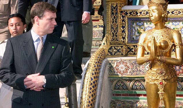 Andrew Mountbatten-Windsor (pictured in Thailand in 1999) has 'no moral boundaries' and exploited his role as Trade Envoy to 'line his pockets' and chase women, royal historian Andrew Lownie tells a Daily Mail podcast