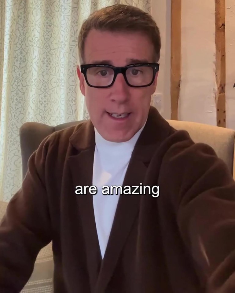A man in a brown jacket and white turtleneck speaks, with text "are amazing" superimposed on the image.