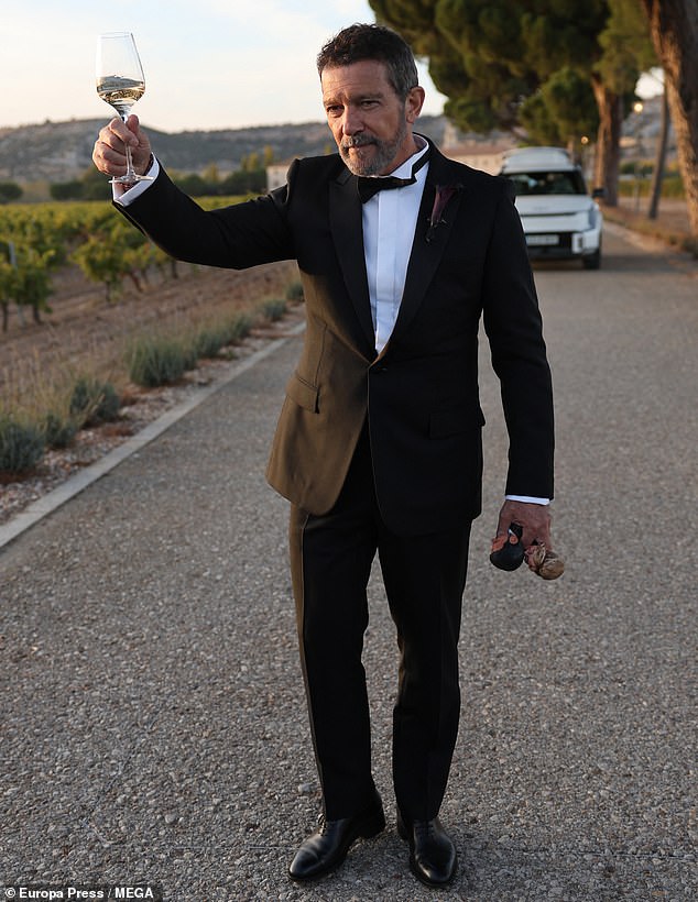 The 65-year-old actor was seen toasting the newlyweds as his 29-year-old daughter married Alex Gruszynski on Saturday in Spain