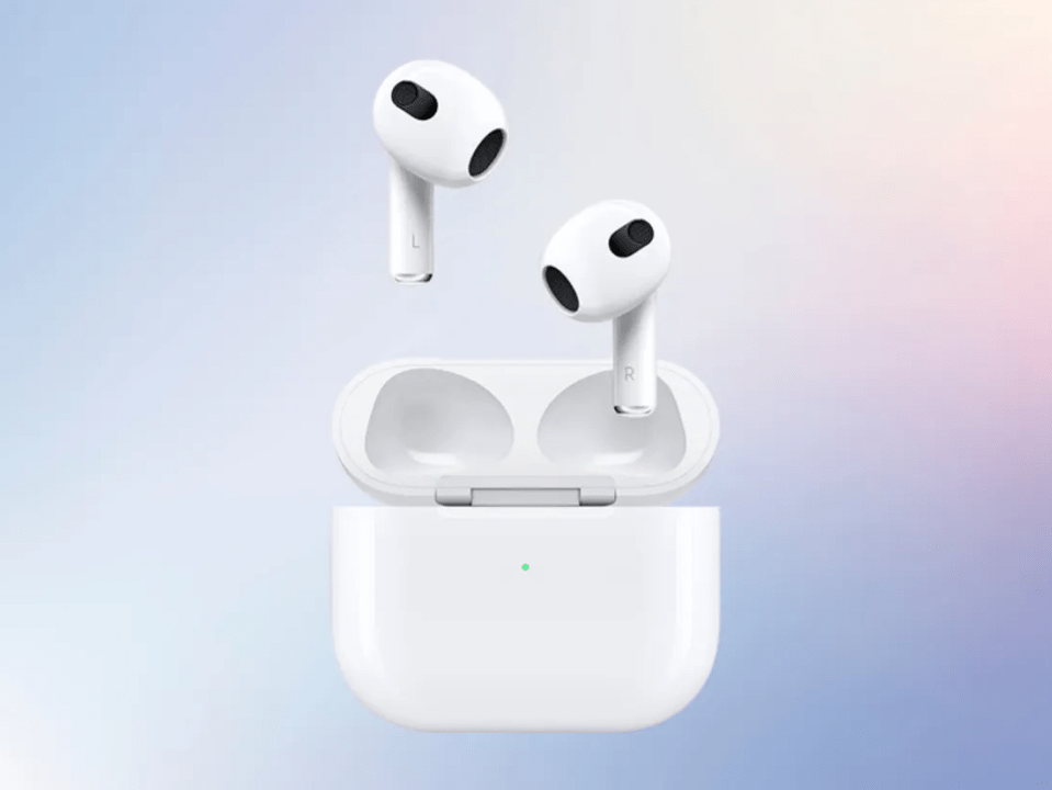 Third generation AirPods in their charging case.