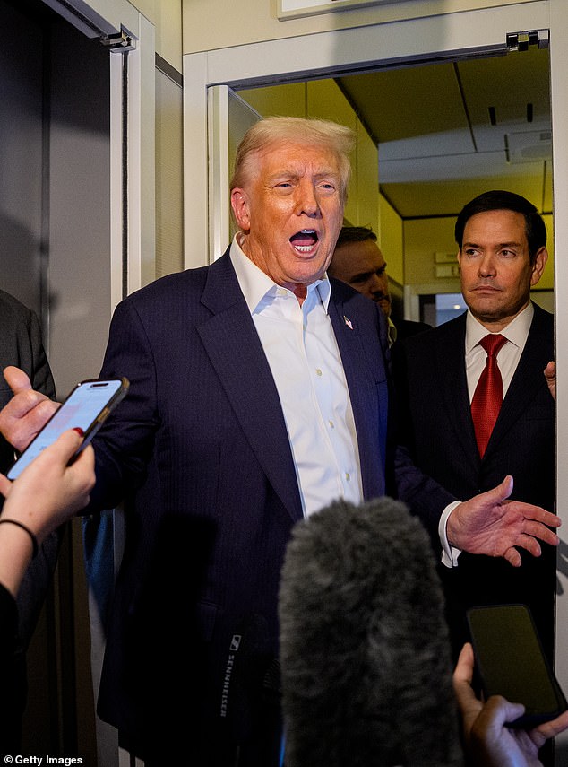 President Donald Trump, accompanied by U.S. Secretary of State Marco Rubio, pictured Monday on Air Force One