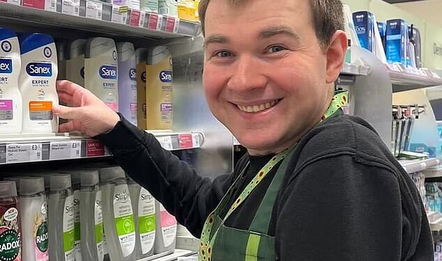 Tom Boyd, 27, began helping out at the branch in Cheadle Hulme, Greater Manchester, in 2021 by emptying stock cages and stacking shelves accompanied by a support worker to keep him safe