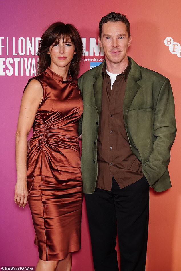 The actor, 49, who plays a widowed father in the upcoming drama, looked dapper in a khaki suede blazer as he posed alongside Sophie, 47, ahead of the screening