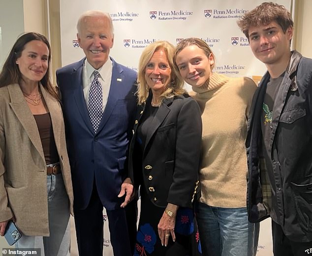 She also shared a photo of Biden with his family after he underwent radiation