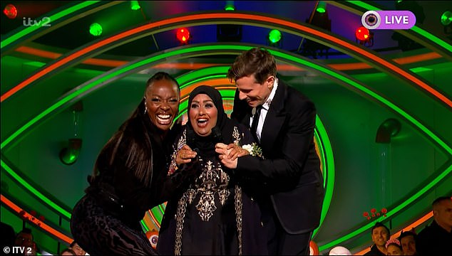 Farida Khalifa and Zelah Glasson became the latest housemates to be evicted in a shocking double eviction on Friday night's Big Brother (L-R AJ Odudu, Farida, and Will Best)