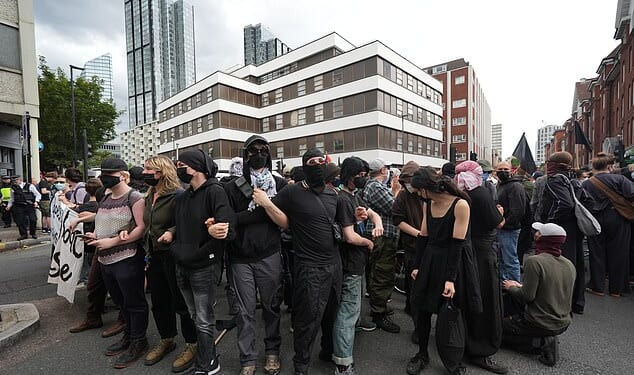 The Home Office has 'squandered' billions of pounds on asylum hotels, a damning report has found (Pictured: A protest against migrants at the Thistle City Barbican Hotel in London, August 2025)