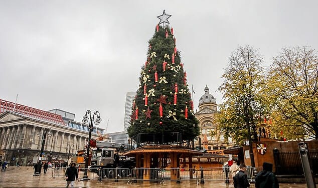 A massive Christmas tree has been put up in Birmingham city centre in the middle of October