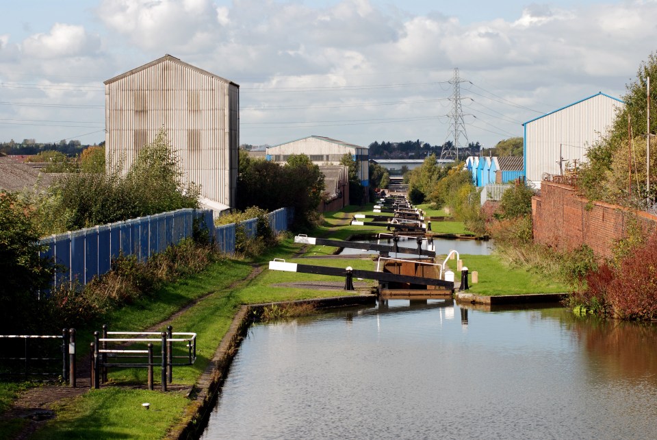 Walsall Canal at Ryders Green Locks, West Bromwich, West Midlands, England.