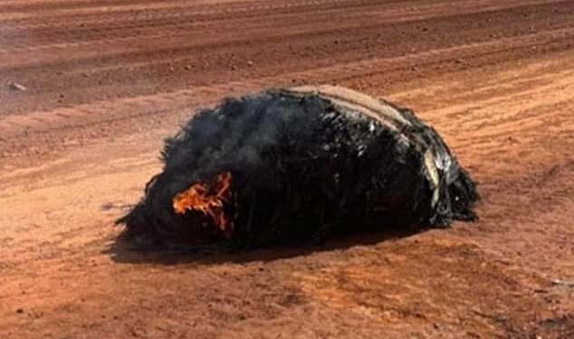 Pictured is the 'space junk' found by mine workers in WA's Pilbara region on Saturday