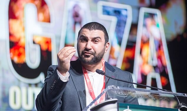 British Muslim journalist and political commentator Sami Hamdi, 35, was detained in San Francisco Sunday for for supporting terrorism, according to a Department of Homeland Security spokeswoman. The International Interest editor-in-chief is seen  giving speech at a pro-Palestine event in Illinois last year