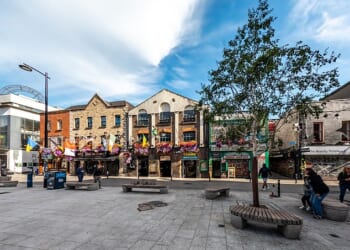 The English man was taken to hospital after reports of a 'serious assault' in the Temple Bar Square area (a general view of the area is pictured) of Dublin on August 21
