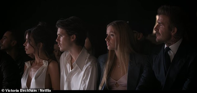 The rest of Victoria's family - husband David and kids Romeo, 23, Cruz, 20, and Harper, 14, all get more screen time and are shown proudly sitting on the front row ready for the show