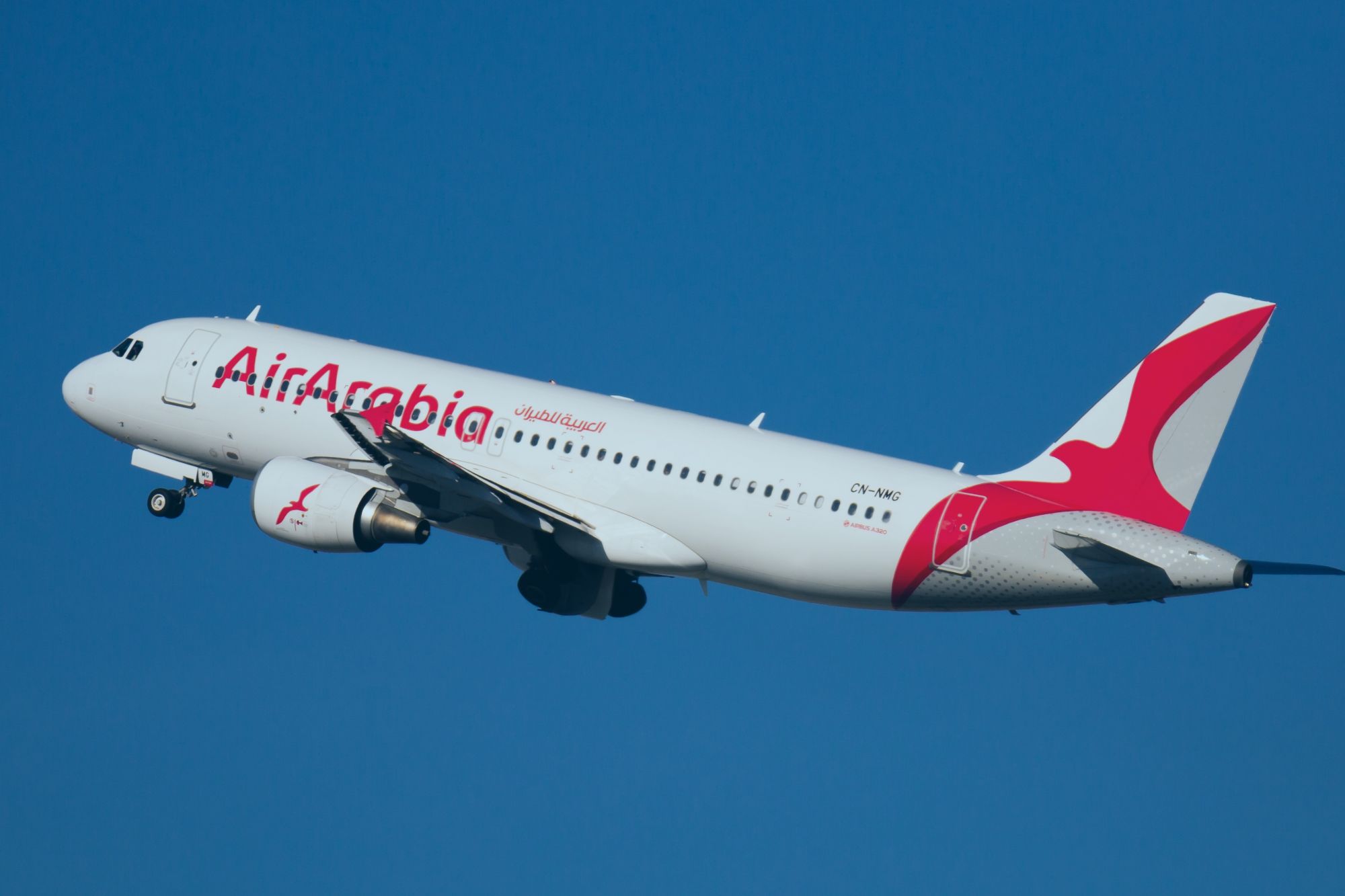 An image collage containing 1 images, Image 1 shows Air Arabia Airlines Airbus A320 with registration CN-NMG taking off from El Prat Airport (BCN)