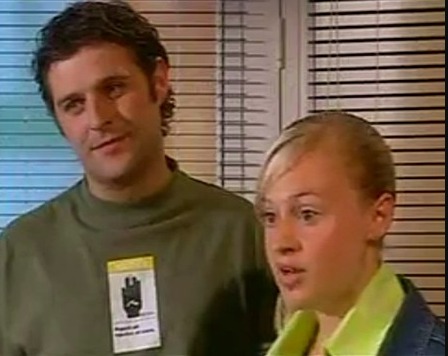 Daymon Britton as Dom Meredith and another actor in Byker Grove.