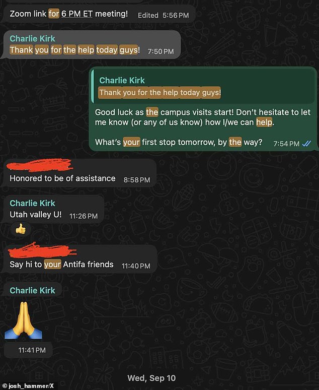 Josh Hammer released new text messages showing that Kirk remained a supporter of Israel a day before he was killed