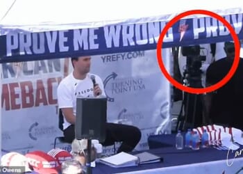 Kolvet slammed the 'extremely disgusting attack' on Kirk's closest friend as he rubbished theories about McCoy which swirl around his 'swift departure' from the scene, while 'mysteriously' using his phone (pictured: a red circle on McCoy moments before the shooting)