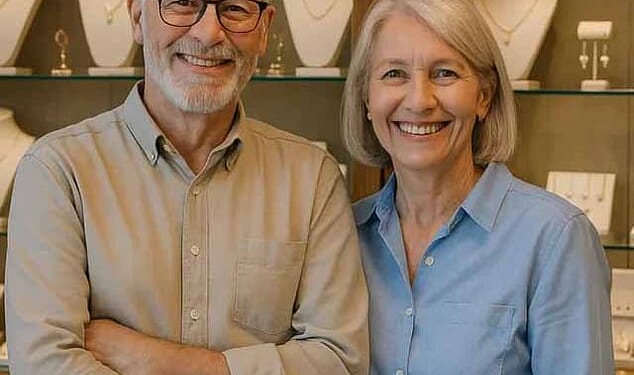 With their warm smiles, matching shirts and cabinets filled with glittering jewellery behind them, Eileen and Patrick look every inch the proud small-business owners