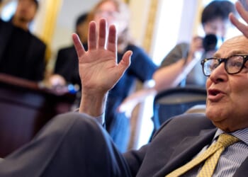 Sen. Chuck Schumer speaks during a "pen and pad" meeting with reporters at the U.S. Capitol Building on Capitol Hill in Washington, D.C., on Wednesday.