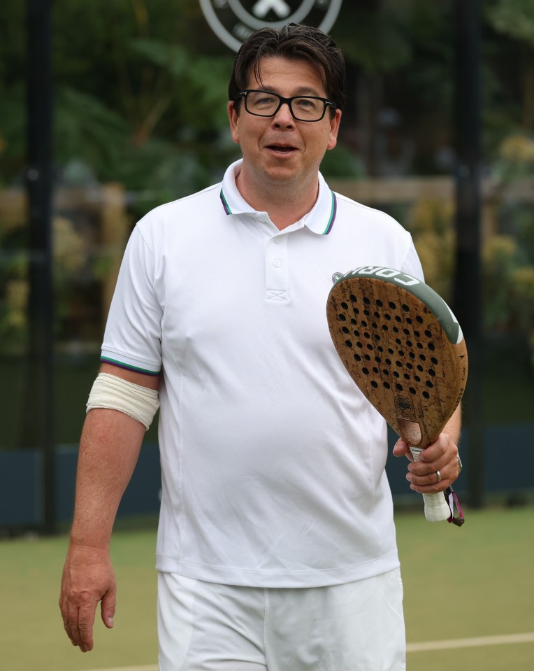 Michael McIntyre playing padel at the Alfred Dunhill Padel Classic.